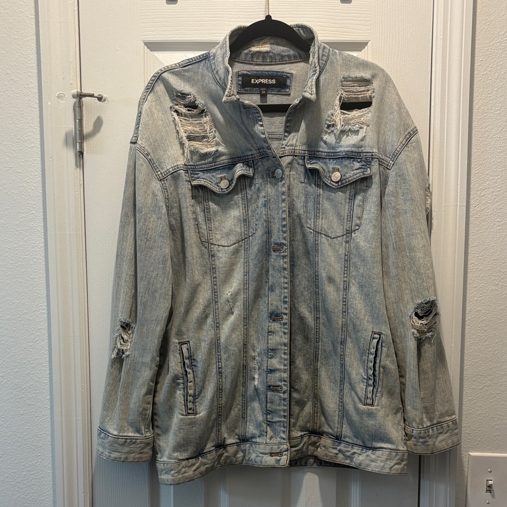 Express Distressed Oversized Jean Jacket